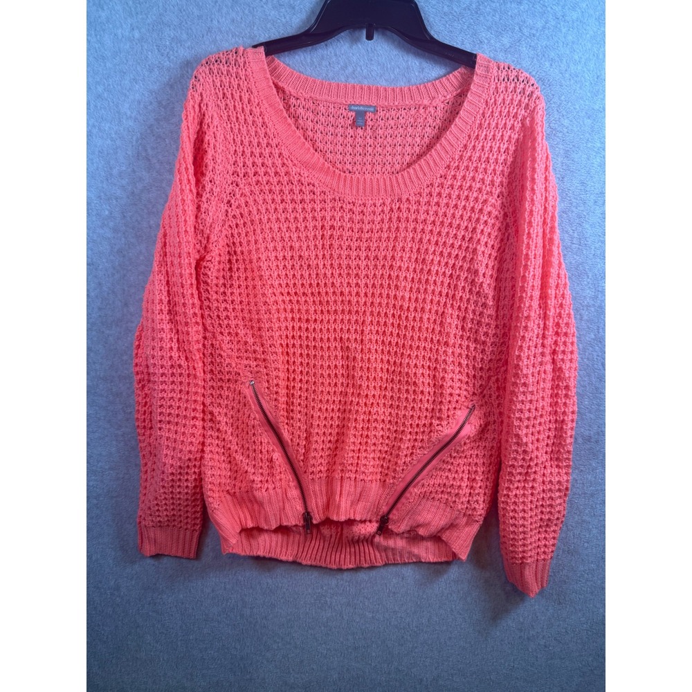 Charlotte Russe Neon Coral Pink Open Knit Zipper Accent Sweater Womens Medium